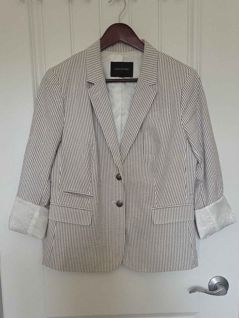 Banana Republic Striped Blazer (sz 10, cream & grey)